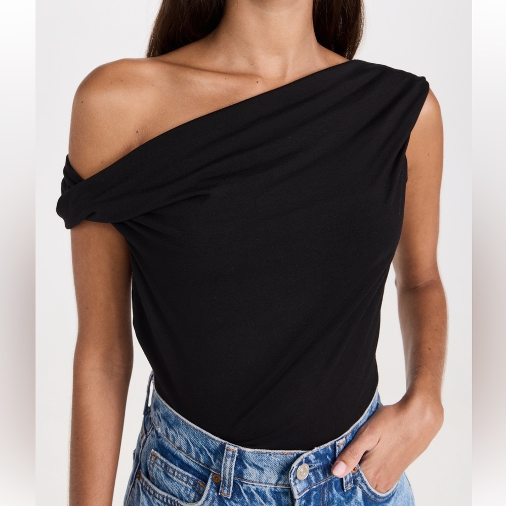 Reformation Cello One-Shoulder Knit Black Top